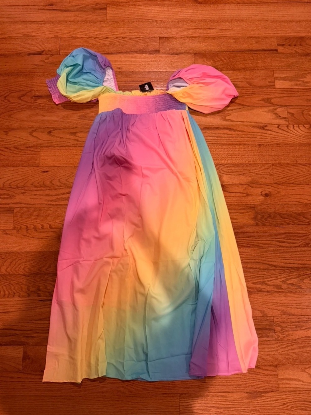 Dressed in Lala Palm Springs Smocked Dress in Rainbow Daydream